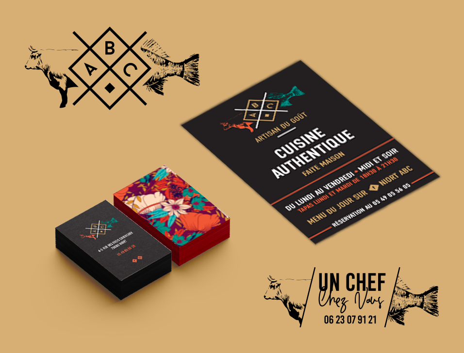 Agence de communication à Niort - CRÉATION & IMPRESSION : logo, cartes de visite, panneau extérieur